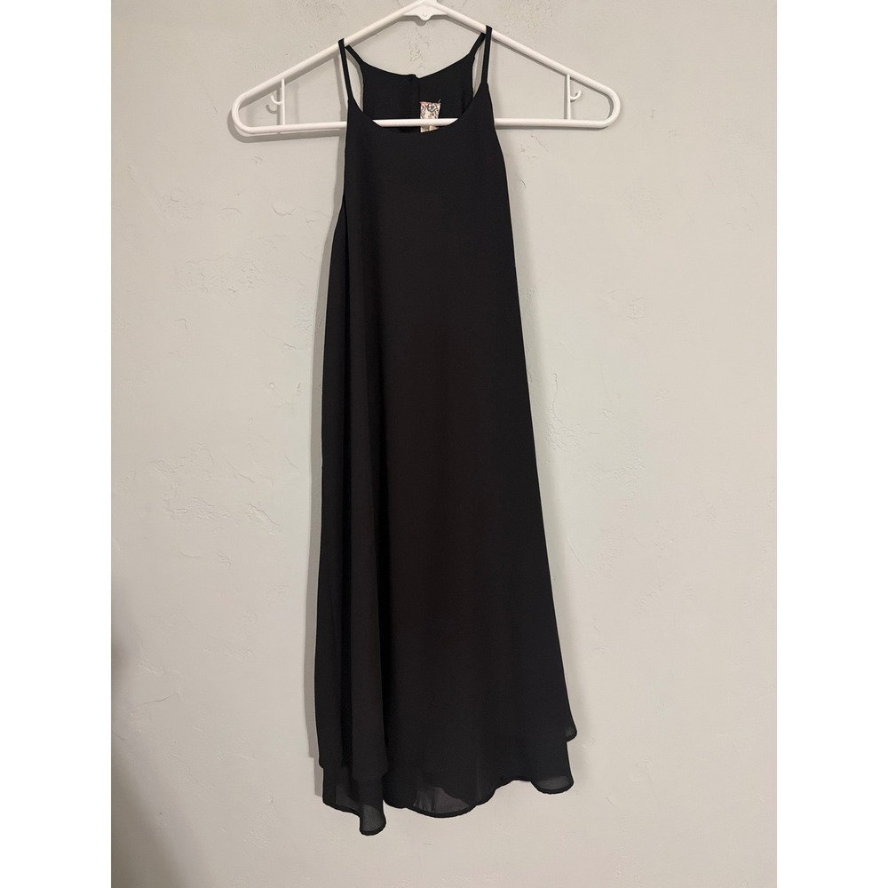 Pink Rose Womens Black Chiffon Halter Mini Dress Tiered Shift Sleeveless LBD